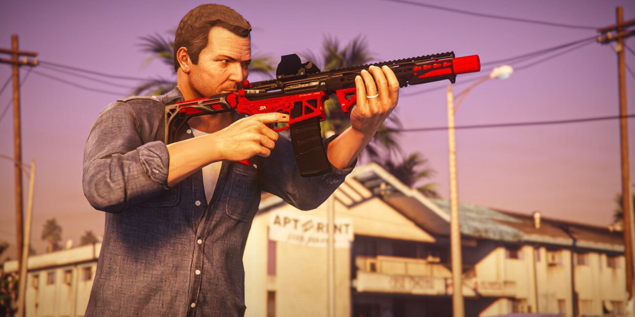 A character with a new, top-notch weapon after applying cheats